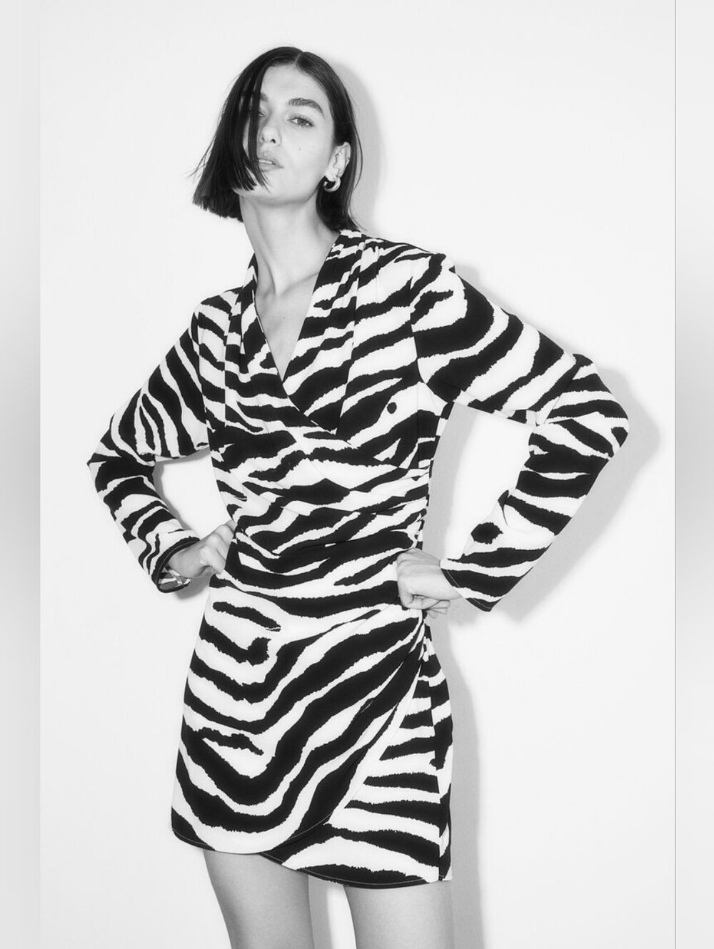 H&M Black and White Zebra Wrap Mini Dress